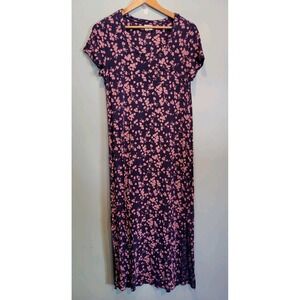 Soma Blue Pink Floral Short Sleeve Long Nightgown Slit Sz M